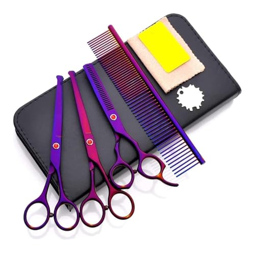 Profi Hundeschere Gebogene Schere Hund Fellschere, Edelstahl-Scheren-Set, speziell zum Trimmen von Tierhaaren(Purple) von YUNFANOZ