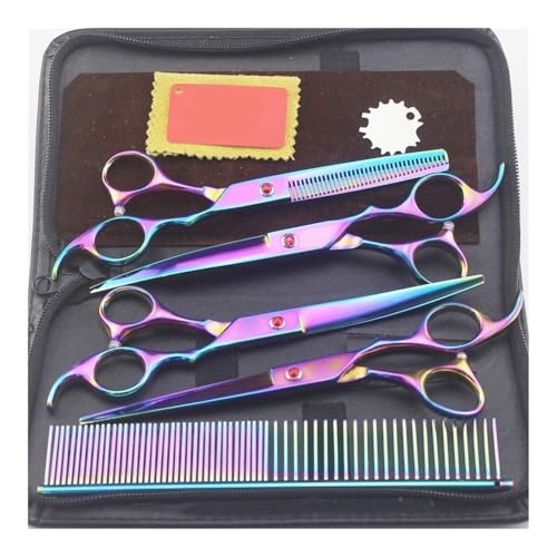 Profi Hundeschere Gebogene Schere Hund Fellschere, Hundeschere, Haarschneideschere, Effilierschere, gebogen, geeignet for Trimmen von Tierhaaren(Colorful) von YUNFANOZ