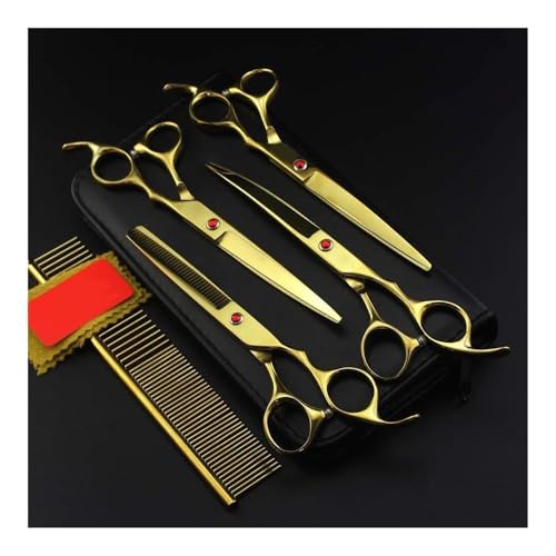 Profi Hundeschere Gebogene Schere Hund Fellschere, Hundeschere, Haarschneideschere, Effilierschere, gebogen, geeignet for Trimmen von Tierhaaren(Gold) von YUNFANOZ