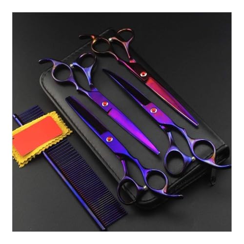 Profi Hundeschere Gebogene Schere Hund Fellschere, Hundeschere, Haarschneideschere, Effilierschere, gebogen, geeignet for Trimmen von Tierhaaren(Purple) von YUNFANOZ