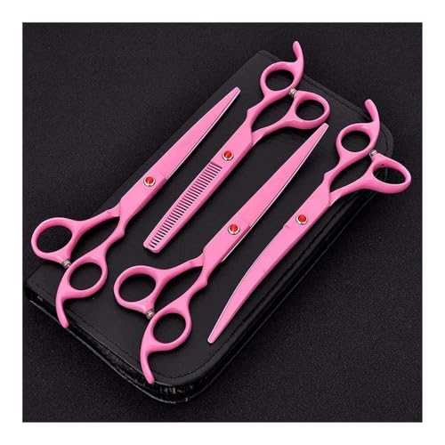Profi Hundeschere Gebogene Schere Hund Fellschere, Professionelle Hundepflegeschere Anzug for Schneiden, Kurvenschere(Pink) von YUNFANOZ