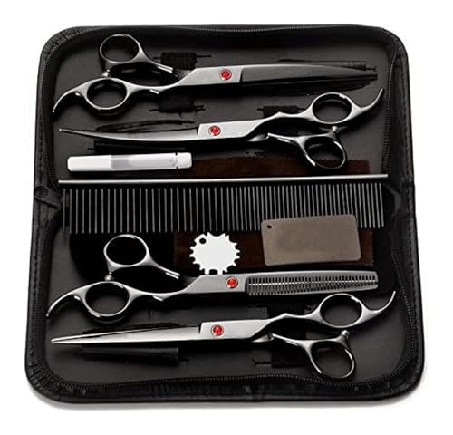 Profi Hundeschere Gebogene Schere Hund Fellschere, Professionelle Schere, Hundepflegescheren-Set, gerade und gebogene Effilierschere(Black) von YUNFANOZ