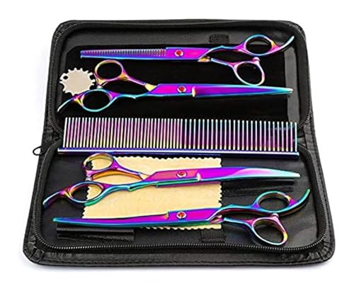 Profi Hundeschere Gebogene Schere Hund Fellschere, Professionelle Schere, Hundepflegescheren-Set, gerade und gebogene Effilierschere(Multicolor) von YUNFANOZ