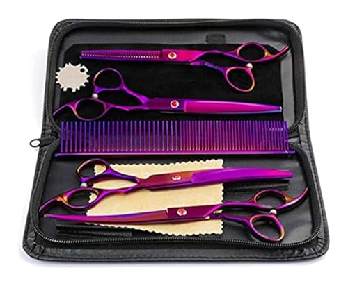 Profi Hundeschere Gebogene Schere Hund Fellschere, Professionelle Schere, Hundepflegescheren-Set, gerade und gebogene Effilierschere(Purple) von YUNFANOZ