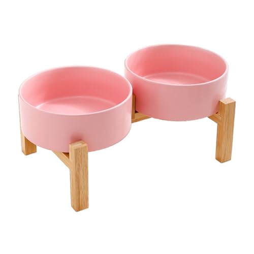 Erhöhter Futternapf aus Holz, Keramik-Doppelnapf, Kippschutz, große Kapazität, Napf für Katzen und Hunde, erhöhter Futternapf von YUNGLOO