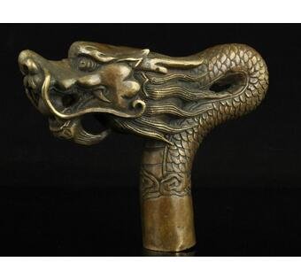 YUNHAO Gehstock-Knauf, 100 % reines Kupfer, Messing, für Senioren, Glücksbringer, alte Handarbeit, geschnitzt, Drachenstatue von YUNHAO