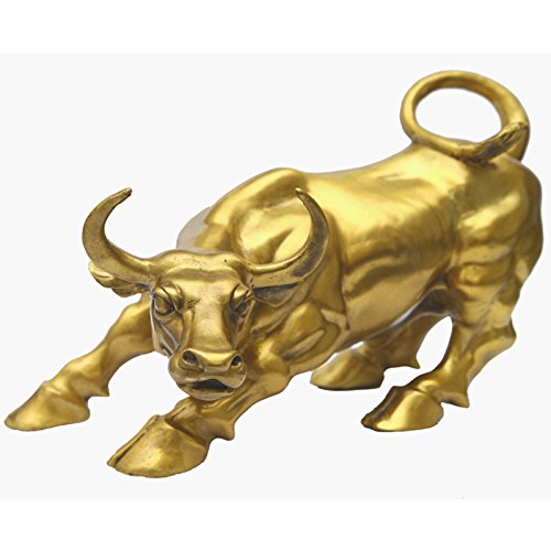 Kleine „Wall Street“-Bronzefigur Wilder Bulle/Ochse/Stier, ca. 11,4 , Goldfarben von YUNHAO