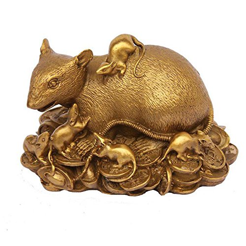 YUNHAO Chinesische Messing-Statue, Tierkreiszeichen Reichtum Geld, Yuanbao Mäuse Ratten Familie Statue von YUNHAO