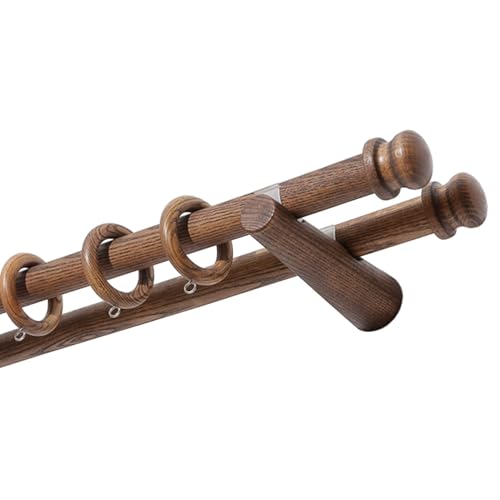 Gardinenstange aus Holz, Doppelstange, einfache Stanze, Massivholz, römische Stange, Gardinenhalterung, Walnussfarbe, Wohnzimmer, Schlafzimmer, Schiene (100–320 cm)(280cm) von YUNHEST