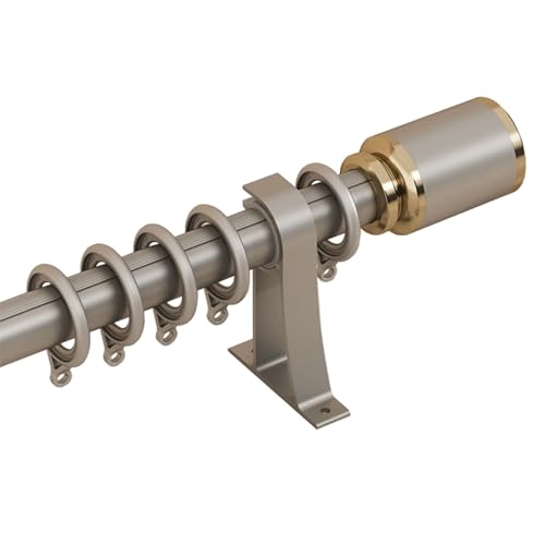 Verdickte, graue römische Gardinenstange, Einzelstangen-Schienenhalterung aus Aluminiumlegierung mit perforierten Haken, seitlich montierte, geräuschlose Gardinenstangenhalterung.(290cm) von YUNHEST