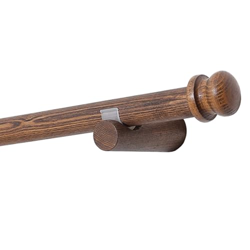 Walnussfarbene Römische Gardinenstange Aus Massivholz, Einfache Gardinenhalterung Aus Holz, Befestigungssockel For Eine Stange, Perforierter Haken, Schlafzimmer(160cm(63in)) von YUNHEST