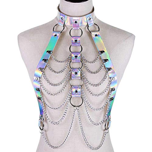 YUNHOME Taillenkette Chain Belt Bauchkette Körperkette Körperkette Harness Top Punk Frauen Holo Rainbow Taille Schmuck Festival Rave Outfit-Weiß von YUNHOME