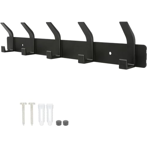 YUNISS Garderobenhaken Kleiderhaken Wand, Garderobenleiste Hakenleiste Aluminium mit 5 Haken, Wandhaken Ohne Bohren Flur Schlafzimmer Badezimmer (Schwarz) von YUNISS