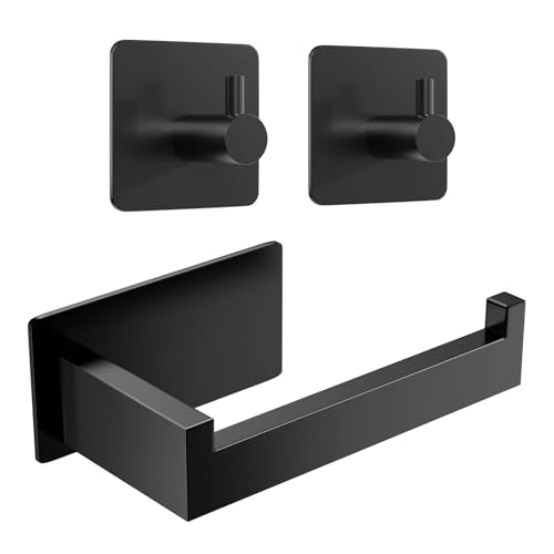 YUNISS Toilettenpapierhalter Ohne Bohren, Klopapierhalter Edelstahl, WC Papier Halterung, 1 Stück Klorollenhalter und 2 Stück Klebehaken, Rollenhalter Selbstklebend für Küche Badzimmer -Schwarz von YUNISS