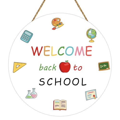 Schild mit Aufschrift "Welcome Back to School", Klassenzimmer, Türdekoration, Wanddekoration, Holztüraufhänger, Kranz für den ersten Schultag, Pinnwand, Lehrerbedarf, Innendekoration Schild mit Aufschrift "Welcome Back to School", Klassenzimmer, Türdekoration, Wanddekoration, Holztüraufhänger, Kranz für den ersten Schultag, Pinnwand, Lehrerbedarf, Innendekoration von YUNKKIN