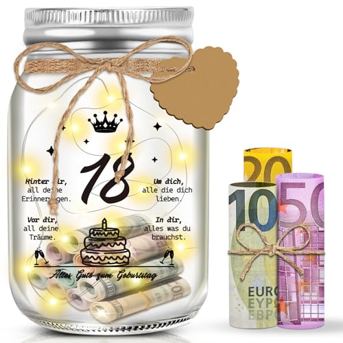 18 Geburtstag Frau Mann LED Flaschenlicht Geldgeschenke Geburtstag, 18. Flaschenlichter Geburtstag Geschenke Geld Leuchtflasche Verpackungen, 18 Geburtstagsgeschenk für Frauen Männer Tischdeko von YUNLI