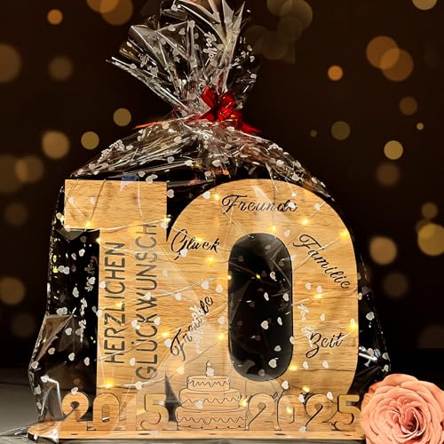 YUNLI Holz-Schild Gästebuch, 10 Geburtstag Frauen & Männer, Geburtstag Jubiläum mit LED Lichterkette und Cellophantüten, 2025 Holzschild Gästebuch Geburtstag, Geburtstagszahlen 10 Jahre Tischdeko YUNLI Holz-Schild Gästebuch, 10 Geburtstag Frauen & Männer, Geburtstag Jubiläum mit LED Lichterkette und Cellophantüten, 2025 Holzschild Gästebuch Geburtstag, Geburtstagszahlen 10 Jahre Tischdeko von YUNLI