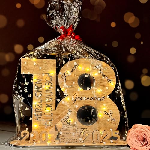YUNLI Holz-Schild Gästebuch, 18 Geburtstag Frauen & Männer, Geburtstag Jubiläum mit LED Lichterkette und Cellophantüten, 2025 Holzschild Gästebuch Geburtstag, Geburtstagszahlen 18 Jahre Tischdeko YUNLI Holz-Schild Gästebuch, 18 Geburtstag Frauen & Männer, Geburtstag Jubiläum mit LED Lichterkette und Cellophantüten, 2025 Holzschild Gästebuch Geburtstag, Geburtstagszahlen 18 Jahre Tischdeko von YUNLI