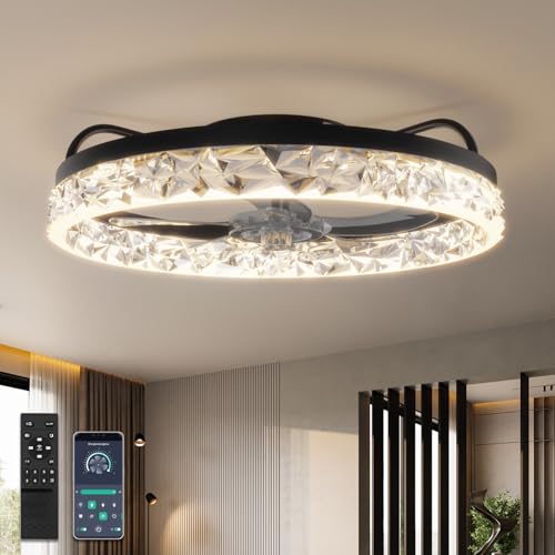 Deckenventilator mit Beleuchtung und Fernbedienung Leise, Moderne Deckenlampe Led mit Ventilator, Sommer Winterbetrieb, Dimmbar, DC Motor, Lampenventilator Decke Leise für Schlafzimmer, Schwarz von YUNLONG