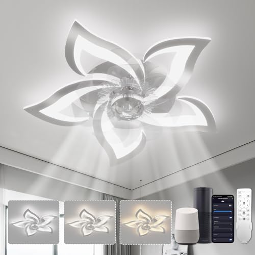 YUNLONG Deckenventilator mit Beleuchtung Kompatibel mit Alexa und Google Assistant, Deckenlampe mit Ventilator Leise, Sommer Winter Betrieb DC Motor, Dimmbar, für Schlafzimmer, Chrom YUNLONG Deckenventilator mit Beleuchtung Kompatibel mit Alexa und Google Assistant, Deckenlampe mit Ventilator Leise, Sommer Winter Betrieb DC Motor, Dimmbar, für Schlafzimmer, Chrom von YUNLONG