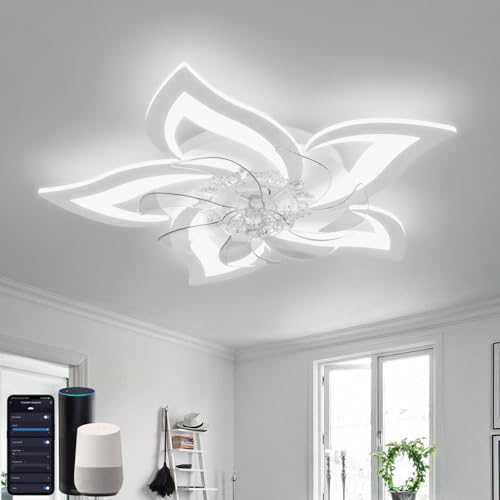 YUNLONG Deckenventilator mit Beleuchtung Kompatibel mit Alexa und Google Assistant, Deckenlampe mit Ventilator Leise, Sommer Winter Betrieb DC Motor, Dimmbar, für Schlafzimmer, Weiß YUNLONG Deckenventilator mit Beleuchtung Kompatibel mit Alexa und Google Assistant, Deckenlampe mit Ventilator Leise, Sommer Winter Betrieb DC Motor, Dimmbar, für Schlafzimmer, Weiß von YUNLONG