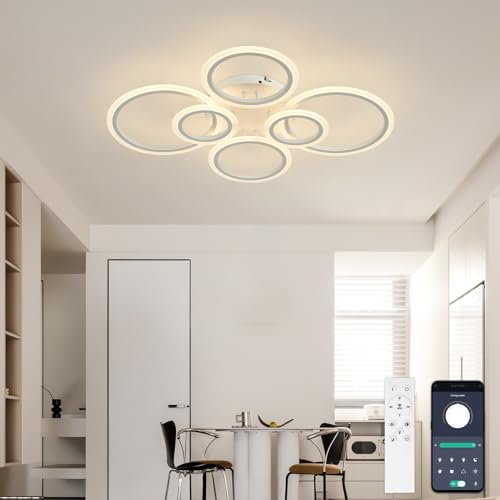 YUNLONG Ring Led Lampen Deckenlampen, Wohnzimmer Lampe Decke mit Remote APP, Deckenlampe Dimmbar, Speicher Funktion, Deckenleuchte mit Fernbedienung für Lobby, Hotel, Büro, Weiß von YUNLONG