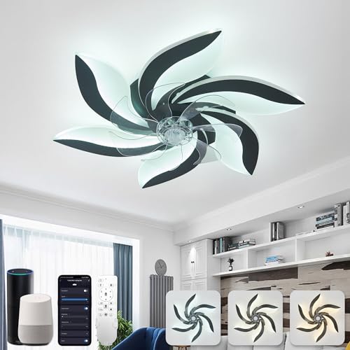 YUNLONG Smart Lampe mit Ventilator Leise mit Fernbedienung, WiFi Deckenleuchte mit Ventilator Arbeit mit Alexa, Google, App, Moderne Lampenventilator Decke DC, für Schlafzimmer, Schwarz von YUNLONG