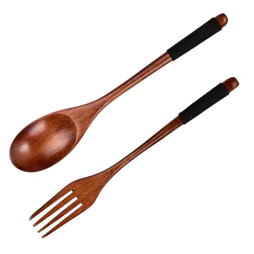 Japanische Stile Lang Holzlöffel Und Gabel Küchenwaren Set Tragbare Robuste Utensilien Für Suppe Kochwerkzeug Mehrzweck Holzlöffel Gabelpaar Serviert von YUNNIAN