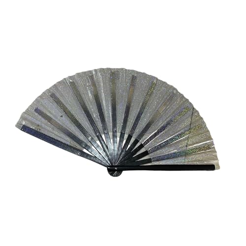 YUNNIAN Funkelnder, glitzernder PVC-Panel, faltbarer Handventilator mit Holzrahmen, für Tanzpartys, Raves, Hochzeiten, Cosplay-Veranstaltungen von YUNNIAN