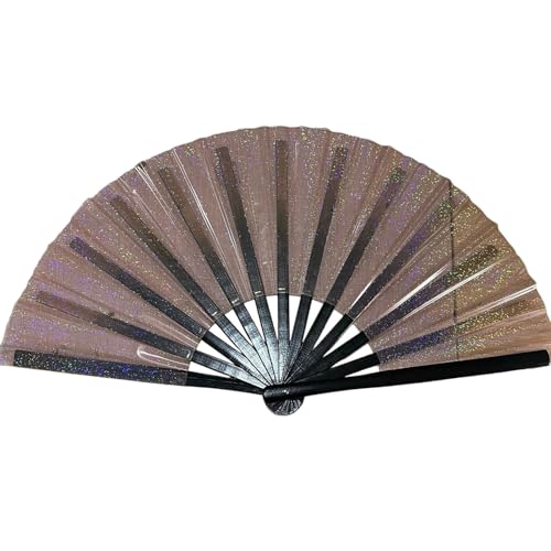 YUNNIAN Funkelnder, glitzernder PVC-Panel, faltbarer Handventilator mit Holzrahmen, für Tanzpartys, Raves, Hochzeiten, Cosplay-Veranstaltungen von YUNNIAN