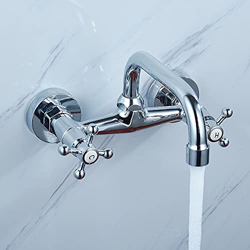 Nostalgie Zweigriff Badarmatur YUNRUX Mischbatterie Bad Faucet Waschtisch Armatur mit nostalgie Kreuzgriff Retro Waschbecken Wasserhahn Waschtischarmatur silber von YUNRUX