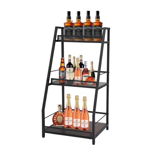 YUNRUX 3 Etagen Weinflaschenregal freistehende Weinregal mit Mesh-Gehäuse Weinschrank mit 4 verstellbare Füße Multifunktion Weinständer Stahl Flaschenregal Schweberegal Tragfähigkeit 50kg Schwarz von YUNRUX