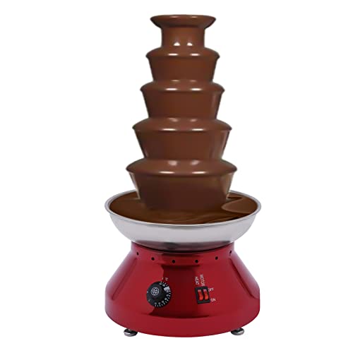 YUNRUX Elektrische Schmelzen Schokofondue 5 Etagen Schokoladenbrunnen 4L Schokobrunnen 30-110℃Schokoladenfontäne mit Edelstahl Förderschnecke Schokobrunnen für Perfekten Schokoladenfluss Rot von YUNRUX