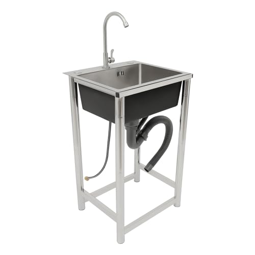YUNRUX Mobile Küchenspüle Freistehende Spülbecken mit Schlauchanschluss Edelstahl Einzelspüle Campingküche Spüle mit 360° drehbarer Wasserhahn Spüle mit 40 * 30 * 17cm Becken Waschtisch von YUNRUX
