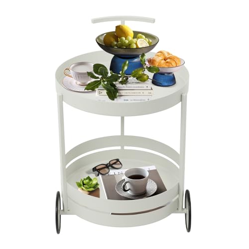 YUNRUX Servierwagen 40 * 61m Runder Lagerwagen 2 Wheels Küchenwagen 10kg Gewichtskapazität Rollender Transportwagen Zweischichtiges Lagerregal-Design Handwagen mit Griff Lagerwagen mit Rädern (Weiß) YUNRUX Servierwagen 40 * 61m Runder Lagerwagen 2 Wheels Küchenwagen 10kg Gewichtskapazität Rollender Transportwagen Zweischichtiges Lagerregal-Design Handwagen mit Griff Lagerwagen mit Rädern (Weiß) von YUNRUX