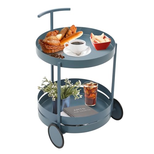 YUNRUX Servierwagen 40 * 61m Runder Lagerwagen 2 Wheels Küchenwagen 10kg Gewichtskapazität Rollender Transportwagen Zweischichtiges Lagerregal-Design Handwagen mit Griff Lagerwagen mit Rädern (Blau) YUNRUX Servierwagen 40 * 61m Runder Lagerwagen 2 Wheels Küchenwagen 10kg Gewichtskapazität Rollender Transportwagen Zweischichtiges Lagerregal-Design Handwagen mit Griff Lagerwagen mit Rädern (Blau) von YUNRUX
