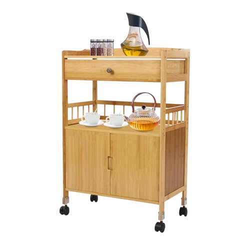 YUNRUX Servierwagen 52 * 30 * 80cm Werkstatt-Rollwagen 4 Universalräder(2 mit Bremsen) Küchenwagen 100kg Gewichtskapazität Rollender Werkzeugwagen mit Lagerschublade und Handtuchhalter Holzfarbe von YUNRUX