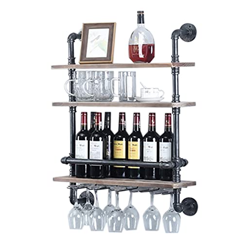 YUNRUX Weinregal 61x20x89cm Industrielles Rohrregal mit Glashalter 3 Ebenen Küchenwandregal Wandmontage Barregale Hängendes Weinschrank Dampf-Punk-Weinständer Flaschenregal Schweberegal von YUNRUX