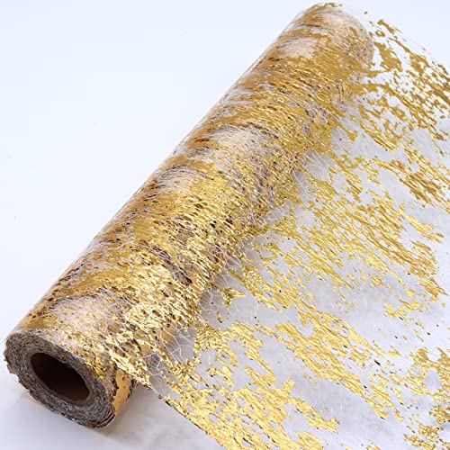 YUNSHANGHE 28 cm × 10 m Tischläufer, Glänzend Gold Tischdecken, Polyester Tischband mit Beschicht Goldfolie für Hochzeit Party Geburtstag Weihnachten Ostern von YUNSHANGHE