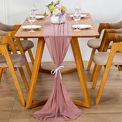 YUNSHANGHE Modern Chiffon Tischläufer, 70x300 cm Abwaschbar Tischdecke, Hochzeit Dekoratives Tischband aus Stoff, Table Runner, Tischdekoration für Hochzeit Geburtstage Kommunion (Altrosa) von YUNSHANGHE