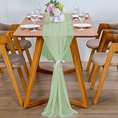 YUNSHANGHE Modern Chiffon Tischläufer, 70x300 cm Abwaschbar Tischdecke, Hochzeit Dekoratives Tischband aus Stoff, Table Runner, Tischdekoration für Hochzeit Geburtstage Kommunion (Matcha Grün) von YUNSHANGHE