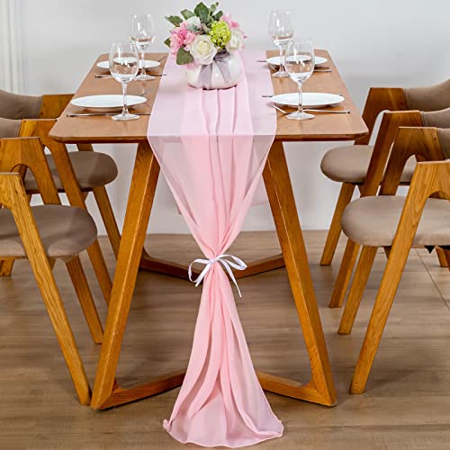 YUNSHANGHE Modern Chiffon Tischläufer, 70x300 cm Abwaschbar Tischdecke, Hochzeit Dekoratives Tischband aus Stoff, Table Runner, Tischdekoration für Hochzeit Geburtstage Kommunion (Rosa) von YUNSHANGHE