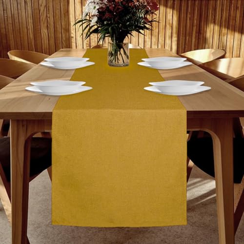 YUNSHANGHE Tischläufer Wasserdichter 40 x 140 cm Tischläufer Frühling Modern Leinenoptik Abwaschbar Tischband Perfekt für Esszimmer Party Feiertag Dekoration (Gelb) von YUNSHANGHE