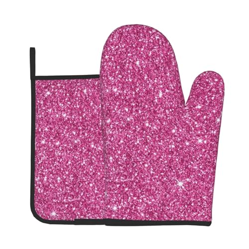 Funkelnder rosa Glitzer, Ofenhandschuhe und Topflappen, Kochhandschuhe, hitzebeständige Backhandschuhe von YUNWEIKEJI