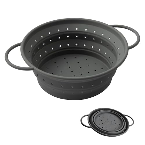 Faltbarer Seiher Sieb, 25 cm Tragbare Siebmaschine, Abtropfsieb aus Silikon, Küchen Sieb, Platzsparend, zum Waschen von Gemüse und Obst, Grau von YUNXCNA