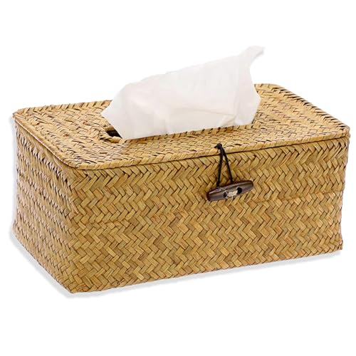 Seagrass Tissue Box, Taschentuchbox, Taschentuchbox mit Deckel, Wohnzimmer Esszimmer Bad Tissue Organizer, Heimdekoration Tissue Boxes, 23 × 13 × 9cm Tissue Box(Karamell Farbe) von YUNXCNA
