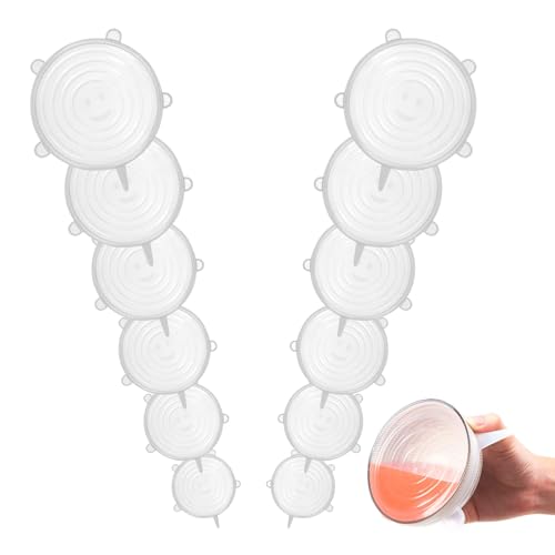 Silikondeckel, 12 Stück Silikondeckel Dehnbar Verschiedenen Größen Rund, Wiederverwendbare, Dehnbarer Silikon Deckel Verschiedene Größen, Silikon Deckel Stretch für Dosen, Obst, Schüsseln, Becher Silikondeckel, 12 Stück Silikondeckel Dehnbar Verschiedenen Größen Rund, Wiederverwendbare, Dehnbarer Silikon Deckel Verschiedene Größen, Silikon Deckel Stretch für Dosen, Obst, Schüsseln, Becher von YUNXCNA