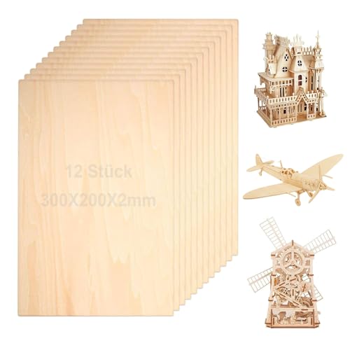 SperrholzPlatten, 12 Stück Balsa Holz Platten, 300x200x2mm Birkensperrholz, Holzplatten Basteln, für Handwerkliche Dekoration, Gravieren, Flugzeugmodelle, Holzhaus Modell SperrholzPlatten, 12 Stück Balsa Holz Platten, 300x200x2mm Birkensperrholz, Holzplatten Basteln, für Handwerkliche Dekoration, Gravieren, Flugzeugmodelle, Holzhaus Modell von YUNXCNA
