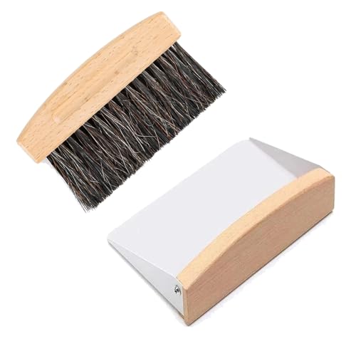 Tischbesen, Tischbesen und Kehrschaufel Set, Mini Kehrschaufel und Handfeger Besen, Tischbürste, Mini Besen Tischkehrer, für Küche und Wohnzimmer, Schwarzer Besen, weißer Spatel von YUNXCNA