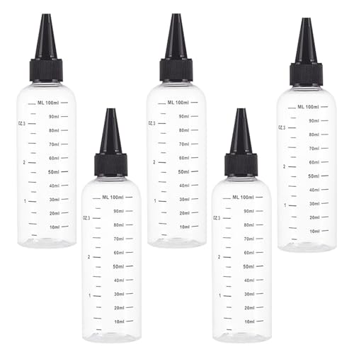 YUNXCNA Quetschflasche, 5 Stück 100ml Transparent Squeeze Flasche mit Skala, Spenderflaschen mit Drehverschluss, Wiederverwendbare Plastik Quetschflaschen, Für Öle, Kleber(Schwarzer Deckel) von YUNXCNA